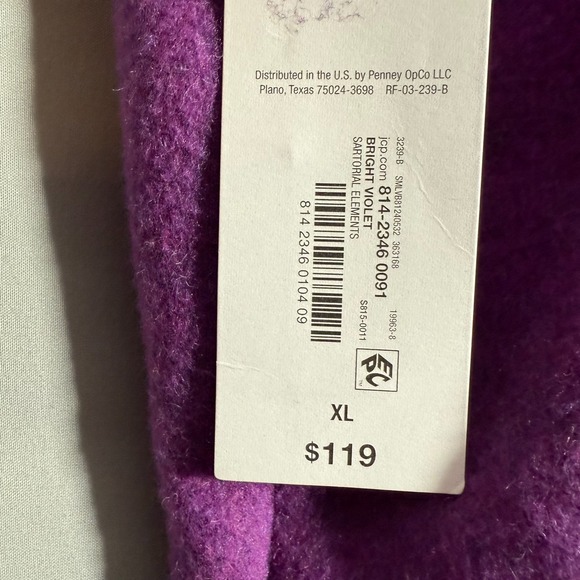 Liz Claiborne XL Coat Womens Wool Single Breasted Mid Length Jacket Purple - Picture 6 of 8